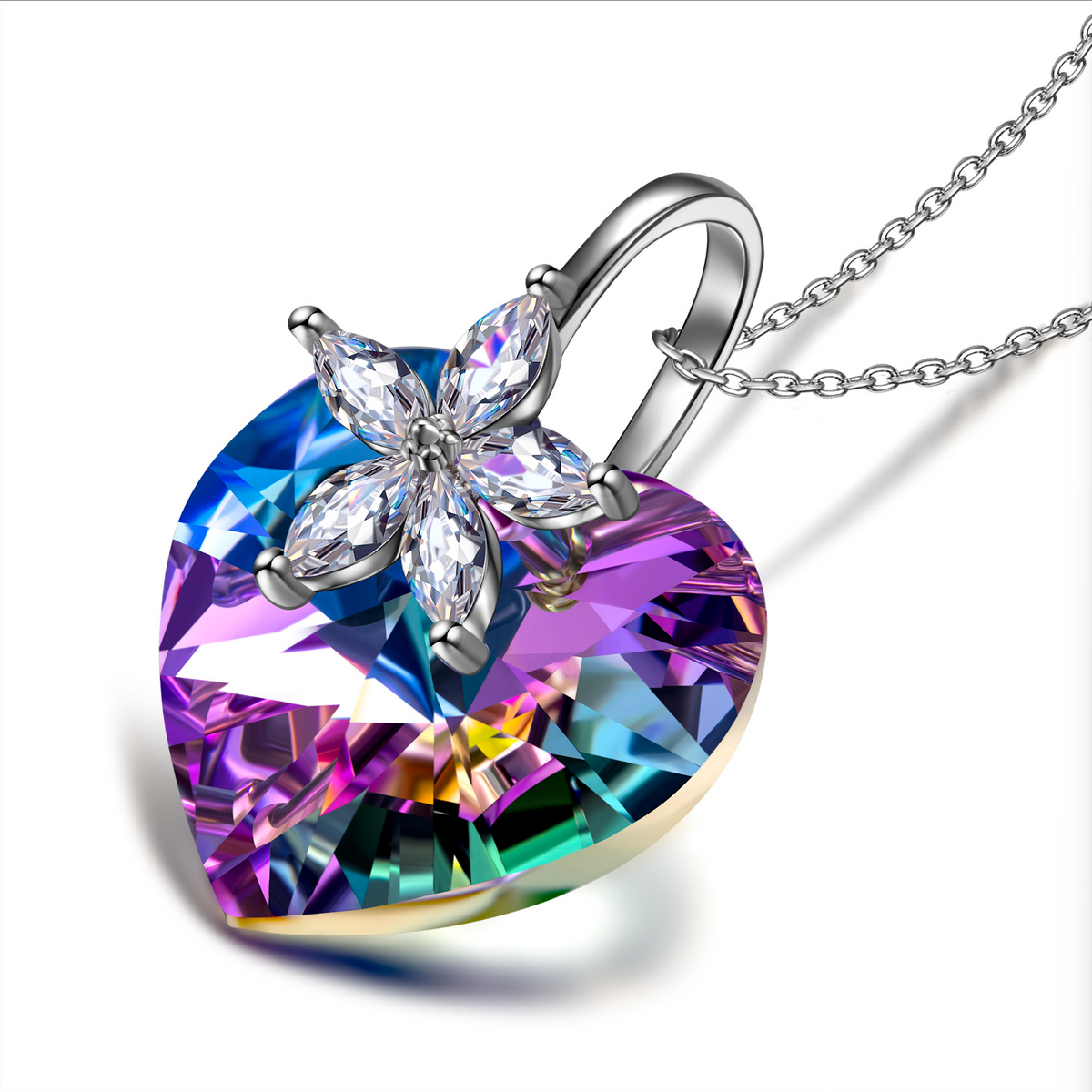 Fanci Crystal Necklace Bauhinia Series Sterling Silver Necklace Heart Pendant Stylish Jewelry