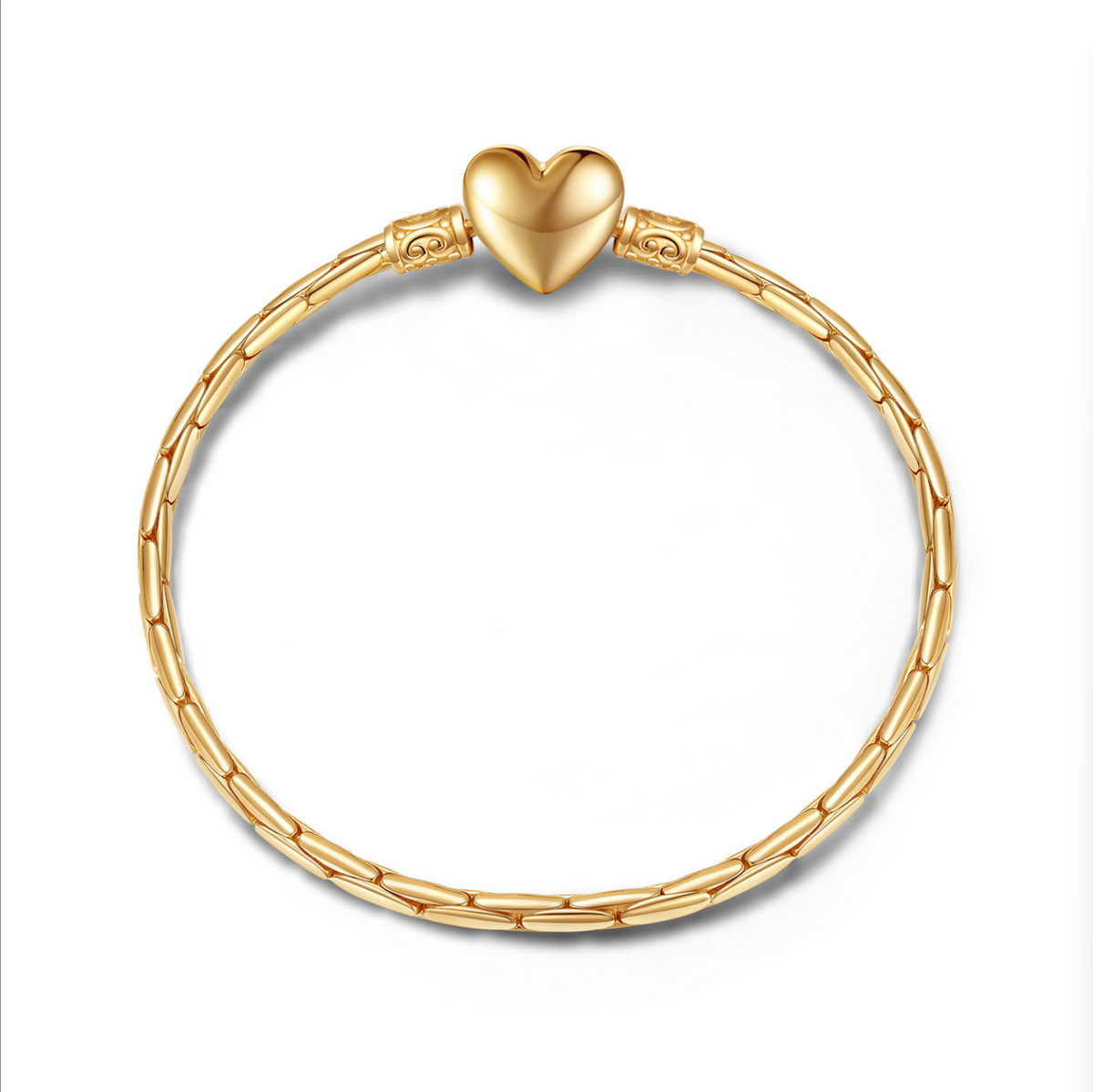 Fanci Sterling Silver Heart Bamboo Chain Bracelet In 14 Gold Plated