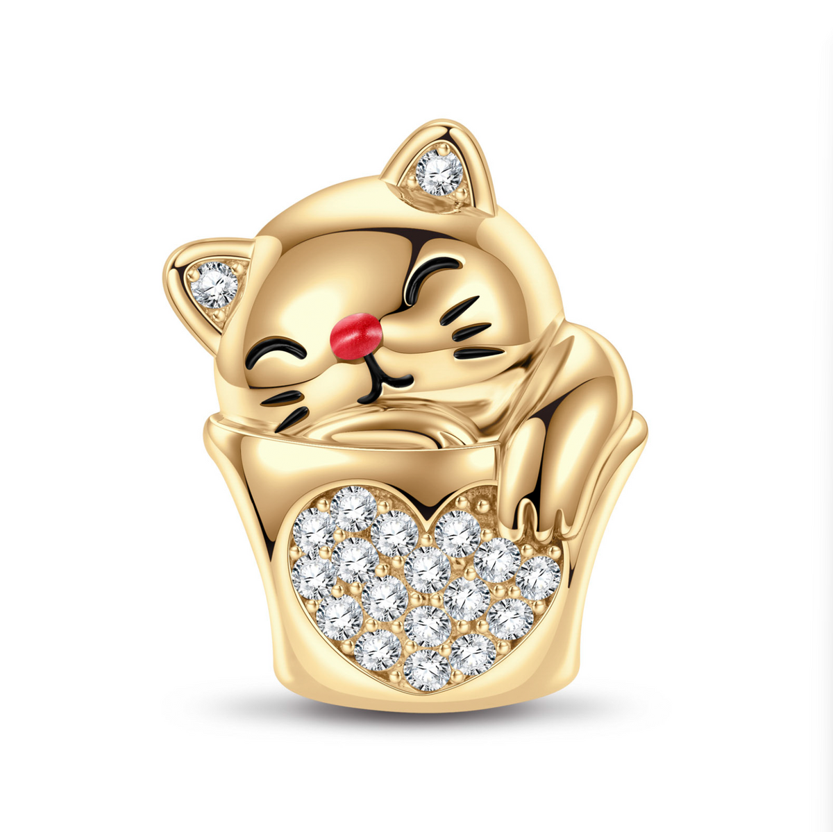 Fanci Maneki Neko Tarnish-resistant Silver Animal Charms With Enamel In 14K Gold Plated