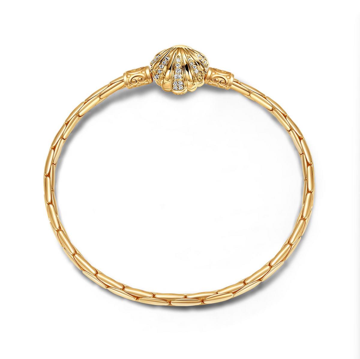 Fanci Sterling Silver Classic Seashell Bamboo Chain Bracelet In 14K Gold Plated